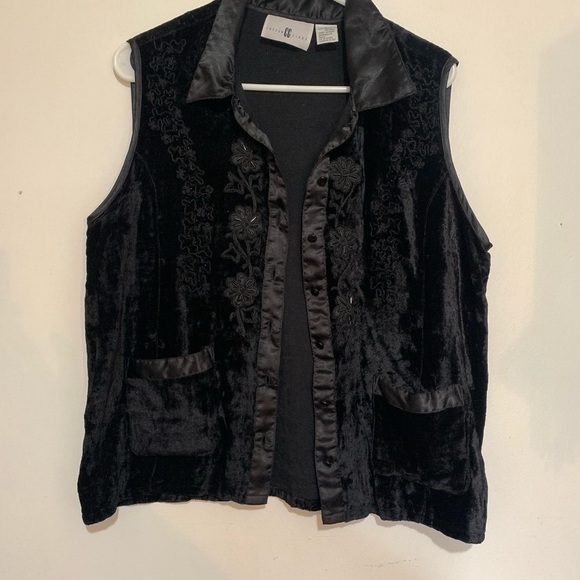 Vintage Cotton Ginny Black Velour Vest Satin Trim Witchcore Boho L - Picture 6 of 10